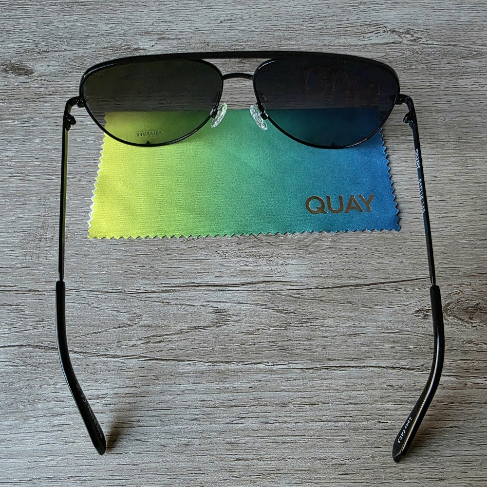 NWT QUAY Australia “High Key” Polarized Aviator Sunglasses – Black – 64□14-145 - Picture 4 of 16